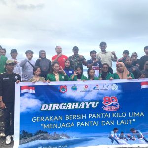 Yayasan Ekomina Bahari Nusantara Kolaborasi dengan Dispar Banggai, JOB Tomori, PT PAU, PEP DMF, SAR Marina, Corallium, BEM UMLB Sukses Bikin Gerakan Bersih Pantai Kilo Lima Luwuk